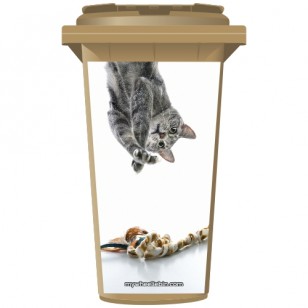 Upside Down Tabby Grey Cat Wheelie Bin Sticker Panel